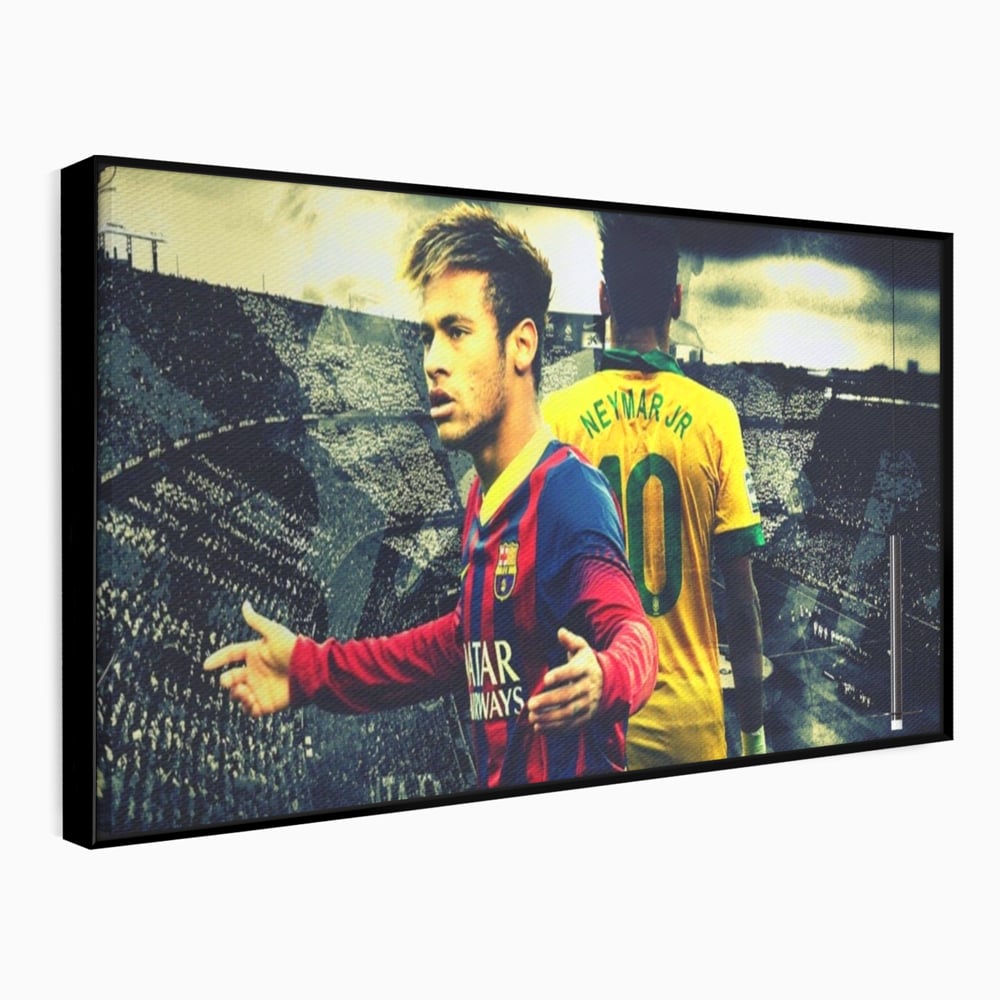 Tablou canvas cu tablou canvas cu fotbalistul neymar, in rama de aluminiu negru